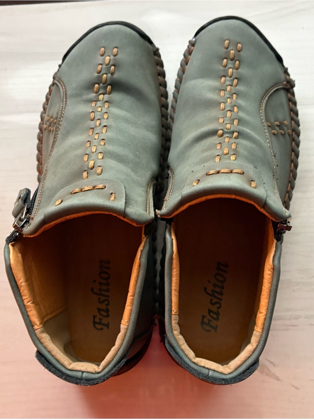 Women's Slip-On Loafers in Sage Green with Tan Accents